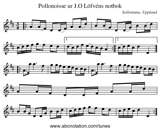 Pollonoisse ur J.O Löfvéns notbok - staff notation