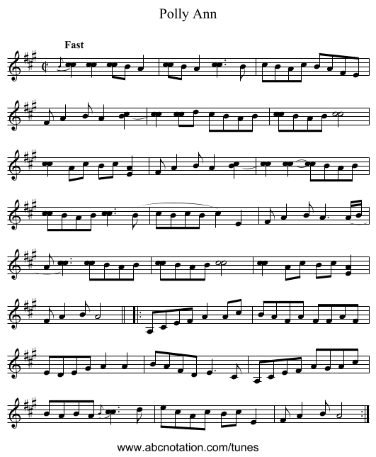 Polly Ann - staff notation