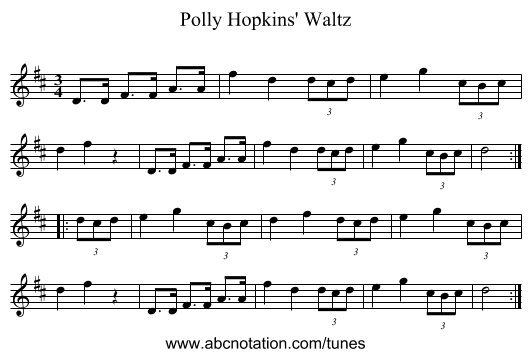 Polly Hopkins' Waltz - staff notation