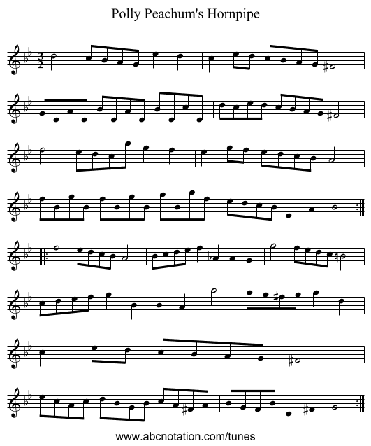 Polly Peachum's Hornpipe - staff notation
