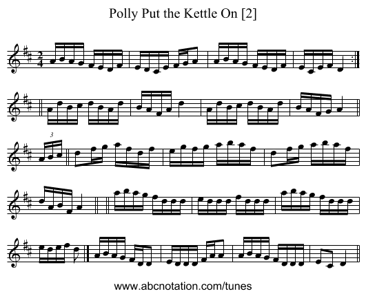 Polly Put the Kettle On [2] - staff notation