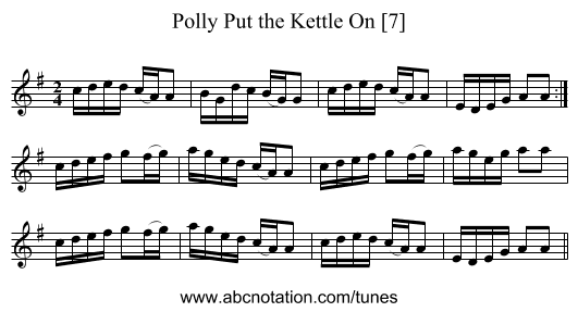 Polly Put the Kettle On [7] - staff notation
