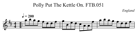 Polly Put The Kettle On. FTB.051 - staff notation
