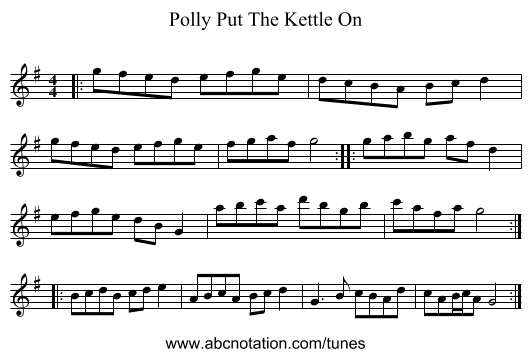 Polly Put The Kettle On - staff notation