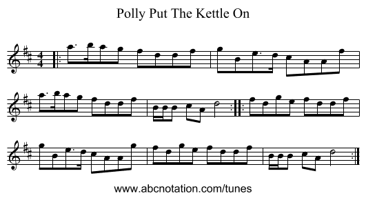 Polly Put The Kettle On - staff notation