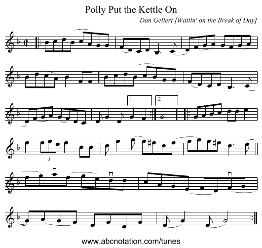 Polly Put the Kettle On - staff notation