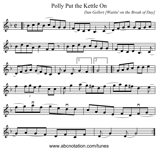 Polly Put the Kettle On - staff notation