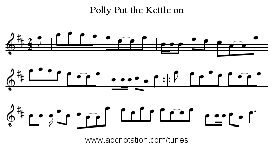 Polly Put the Kettle on - staff notation
