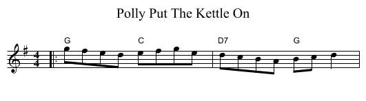 Polly Put The Kettle On - staff notation