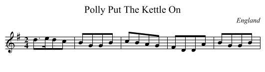 Polly Put The Kettle On - staff notation