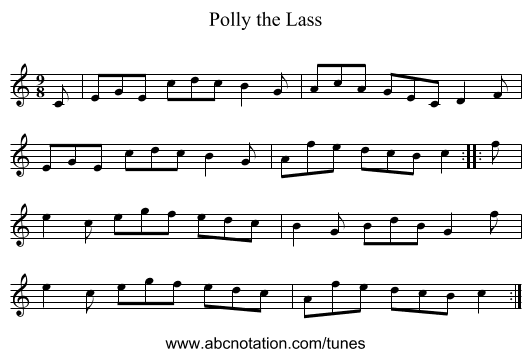 Polly the Lass - staff notation