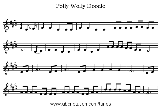 Polly Wolly Doodle - staff notation