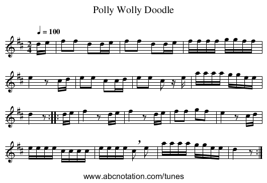 Polly Wolly Doodle - staff notation