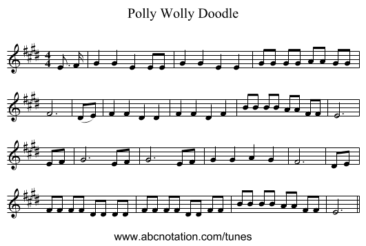 Polly Wolly Doodle - staff notation