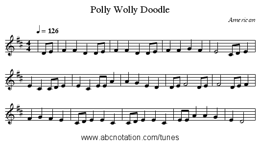 Polly Wolly Doodle - staff notation