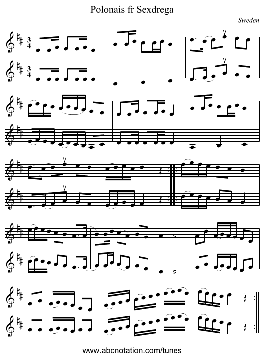 Polonais fr Sexdrega - staff notation