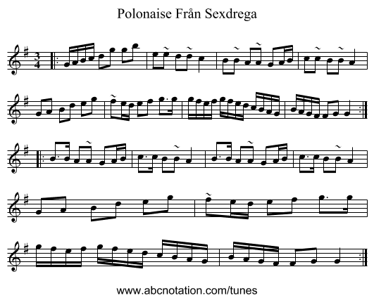 Polonaise Från Sexdrega - staff notation