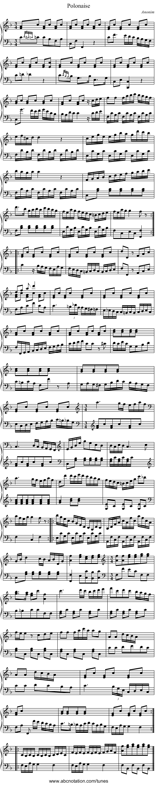 Polonaise - staff notation