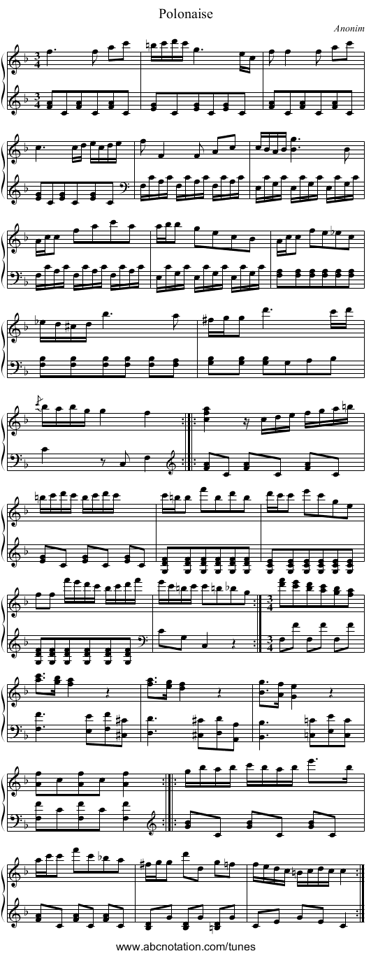 Polonaise - staff notation