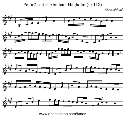 Polonäs efter Abraham Hagholm (nr 118) - staff notation