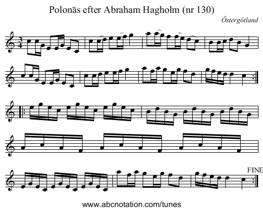 Polonäs efter Abraham Hagholm (nr 130) - staff notation