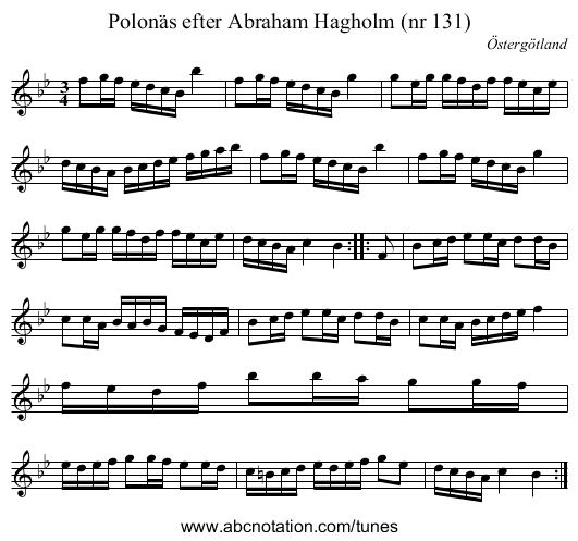 Polonäs efter Abraham Hagholm (nr 131) - staff notation