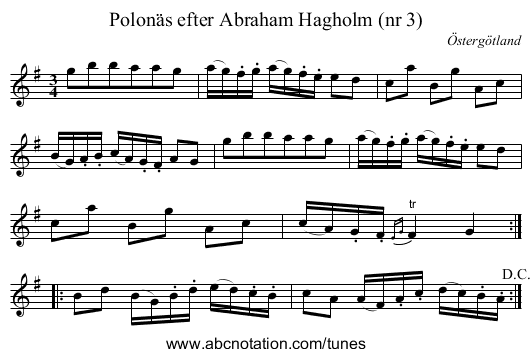Polonäs efter Abraham Hagholm (nr 3) - staff notation