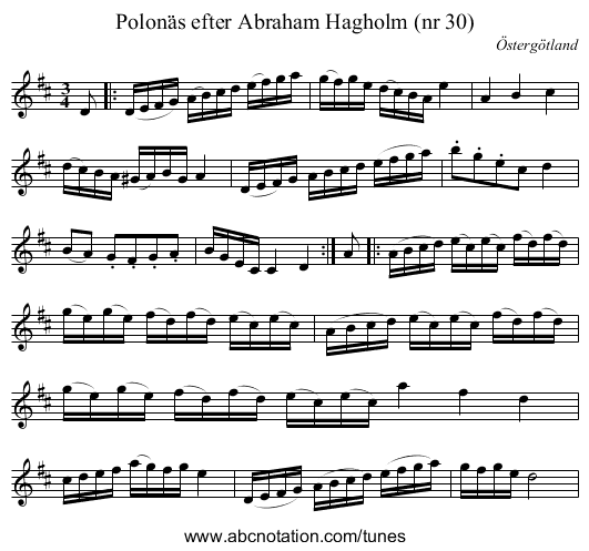 Polonäs efter Abraham Hagholm (nr 30) - staff notation