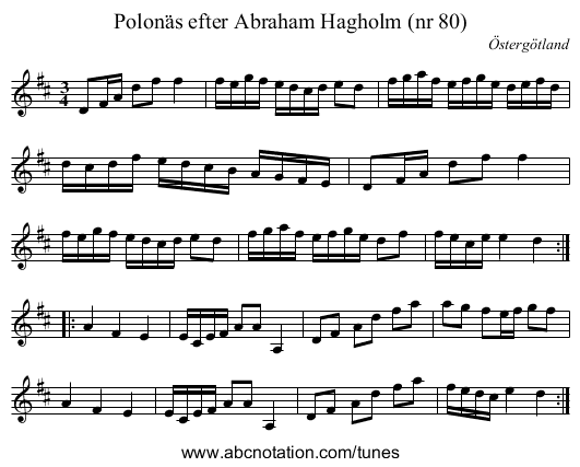 Polonäs efter Abraham Hagholm (nr 80) - staff notation