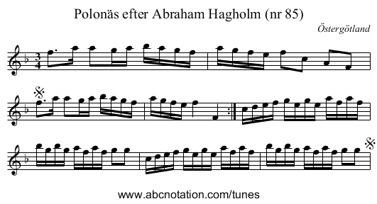 Polonäs efter Abraham Hagholm (nr 85) - staff notation