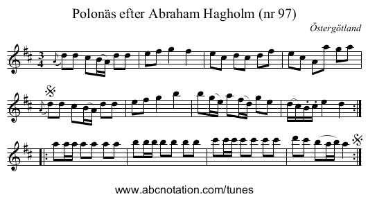 Polonäs efter Abraham Hagholm (nr 97) - staff notation