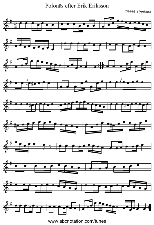 Polonäs efter Erik Eriksson - staff notation