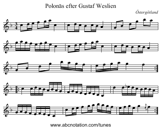 Polonäs efter Gustaf Weslien - staff notation