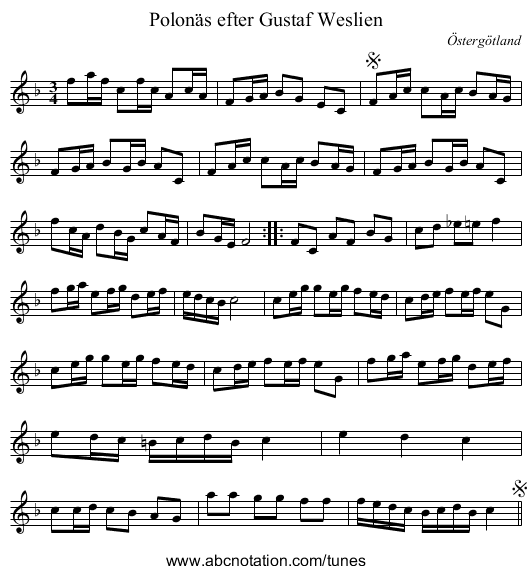 Polonäs efter Gustaf Weslien - staff notation
