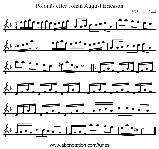 Polonäs efter Johan August Ericsson - staff notation