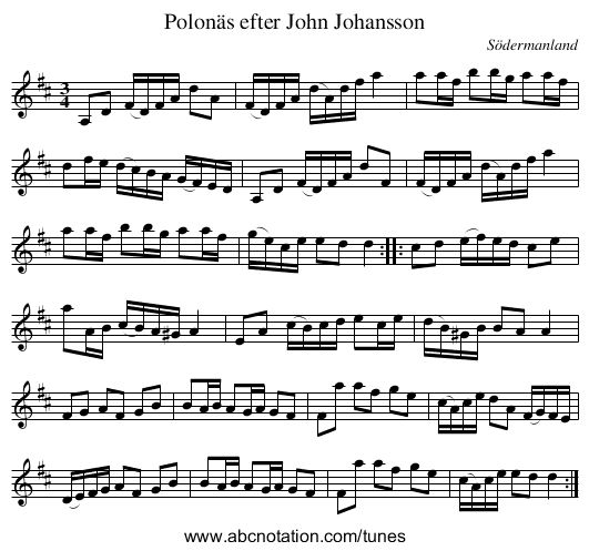 Polonäs efter John Johansson - staff notation