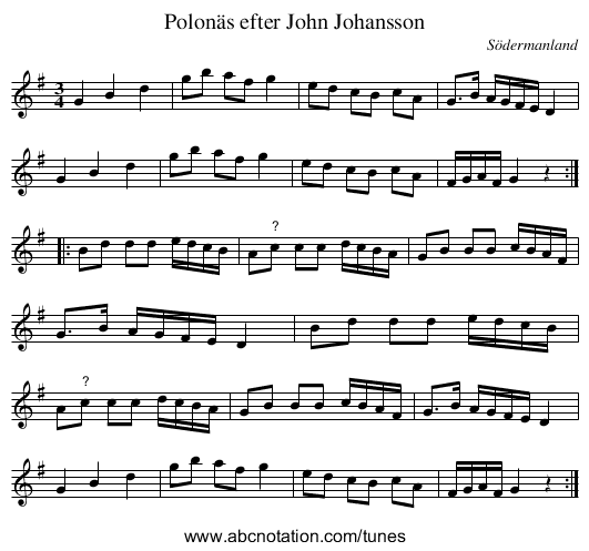 Polonäs efter John Johansson - staff notation