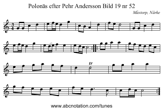 Polonäs efter Pehr Andersson Bild 19 nr 52 - staff notation