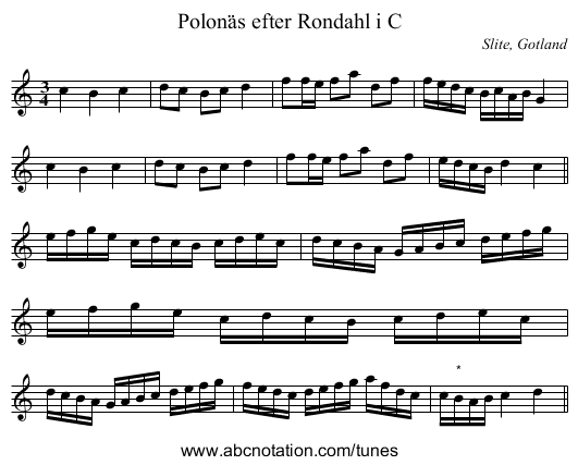 Polonäs efter Rondahl i C - staff notation