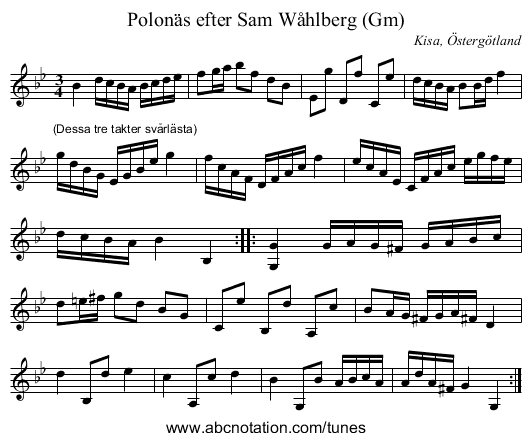 Polonäs efter Sam Wåhlberg (Gm) - staff notation