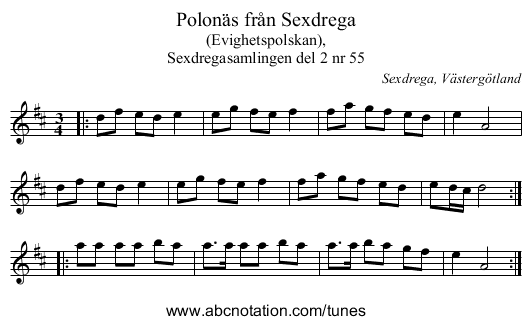 Polonäs från Sexdrega - staff notation
