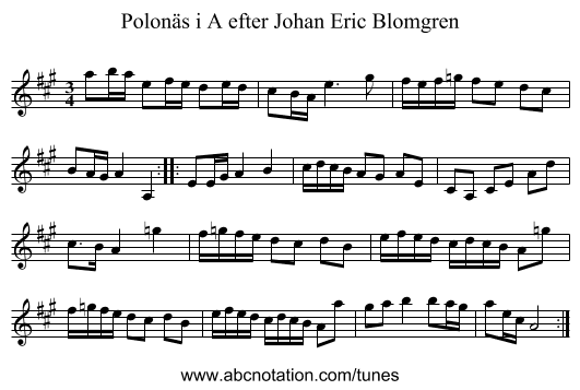 Polonäs i A efter Johan Eric Blomgren - staff notation