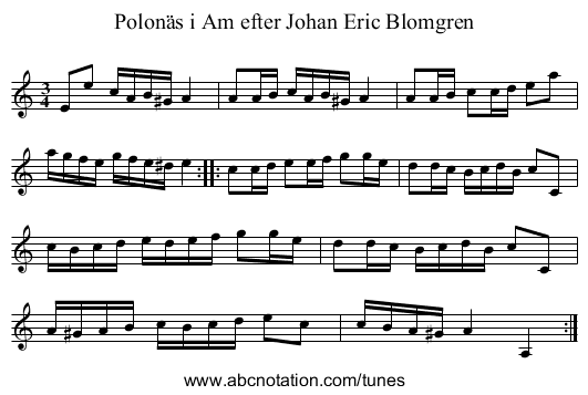 Polonäs i Am efter Johan Eric Blomgren - staff notation