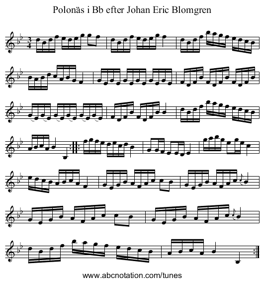 Polonäs i Bb efter Johan Eric Blomgren - staff notation