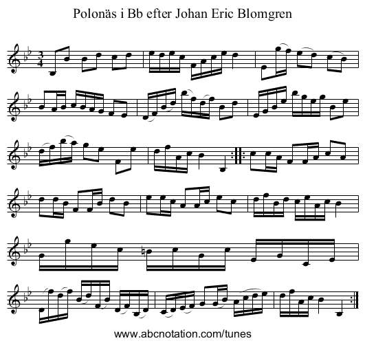 Polonäs i Bb efter Johan Eric Blomgren - staff notation