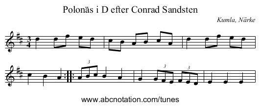 Polonäs i D efter Conrad Sandsten - staff notation