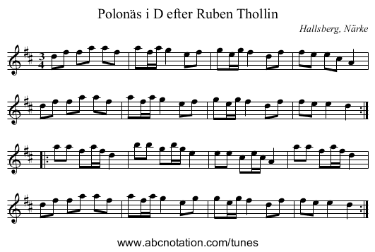 Polonäs i D efter Ruben Thollin - staff notation