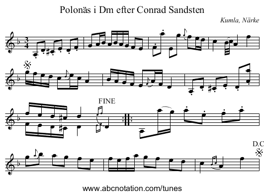 Polonäs i Dm efter Conrad Sandsten - staff notation