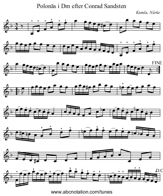 Polonäs i Dm efter Conrad Sandsten - staff notation