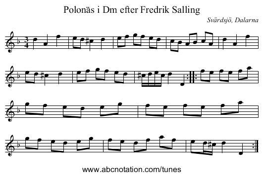 Polonäs i Dm efter Fredrik Salling - staff notation